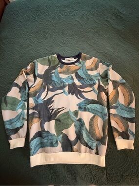 Sovereign Code Tropical Leaf Crewneck Sweater in Blue, Green, Tan